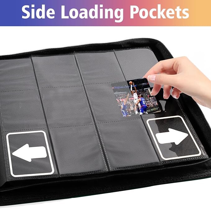 12 Pocket Card Binder, 720 Pockets PU Leather Zipper Trading Card Collection Album, Side-Loading Card Storage Folders for MTG, TCG, Game/Sport Crads (Green, 12 Pockets)