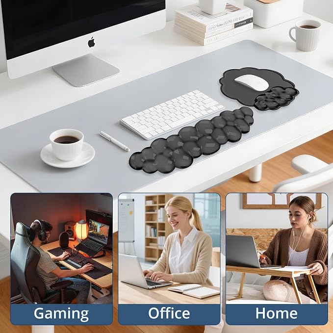 Keyboard Wrist Rest Set — Ergonomic Cloud Wrist Rest Keyboard and Mouse Pad, Non-Slip Desk Accessories for Office and Home（Black）