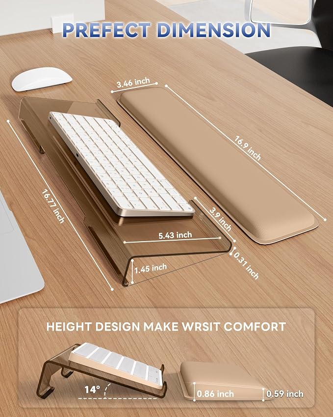Laborio Computer Keyboard Wrist Rest, Keyboard Riser Stand for Desktop | Coffee, Ergonomic Acrylic Keyboard Holder, Non-slip Wrist Pad, Pain Relief for Typing, Multiple Colors