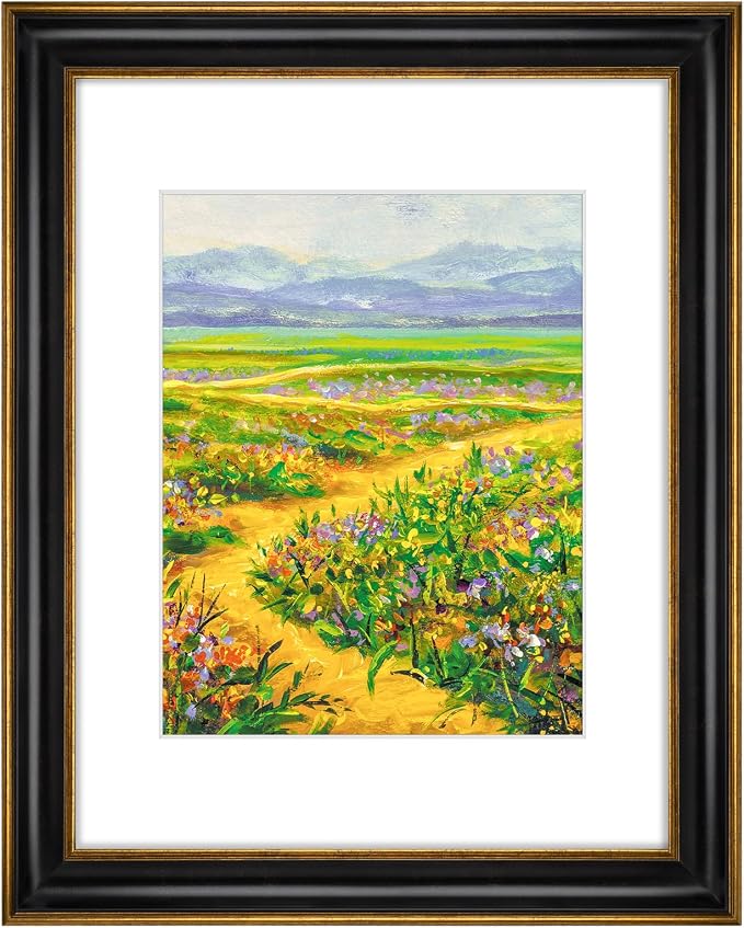 Golden State Art, 11x14 Photo Frame With Mat for Pictures 8x10 and Real Glass (Black With Antique Gold Trim - White Color Mat, 1.25 Inch Frame Border)