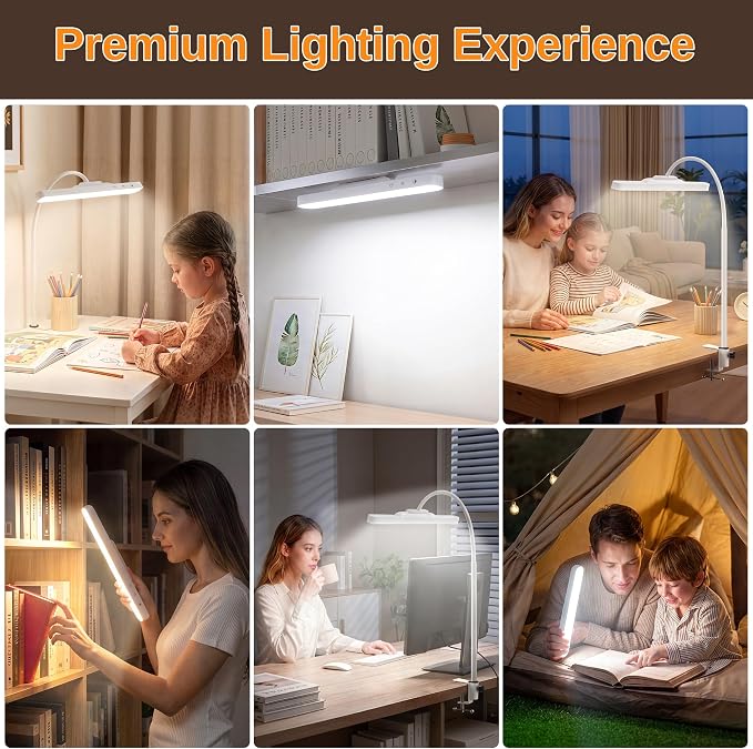 ShineTech Rechargeable Desk Lamp for Home Office,Magnetic Clip On Desk Lamp | 3 Color Modes & Stepless Dimming,Adjustable Gooseneck Lamp, Cordless, Long-Lasting Battery, Eye-Caring Wall Light for Reading