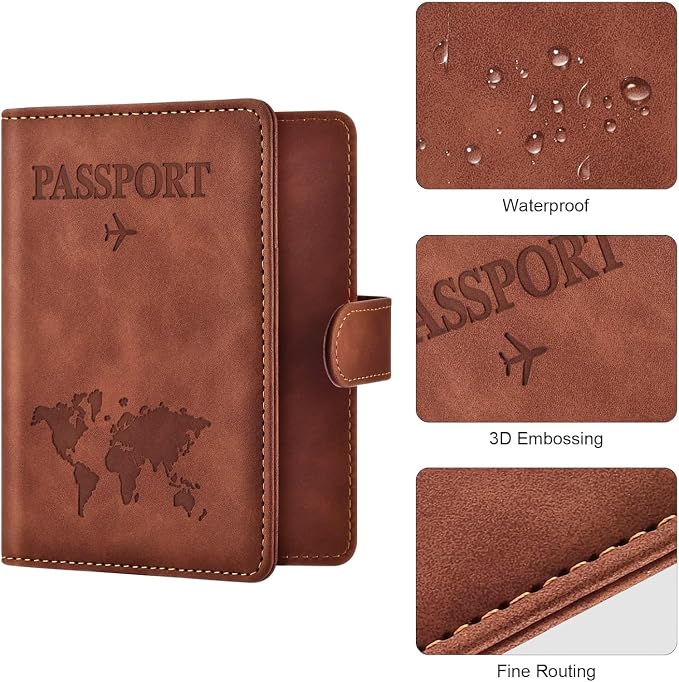 3-Pack Passport Holder + 2 PVC Covers, RFID, PU Leather(Brown) | Waterproof,scratchproof, dustproof. Lightweight, slim. Keeps cards & travel docs organized for men & women