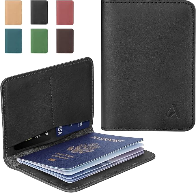 ALLIVE Passport Holder for Travel, Genuine Leather Passport Holder Women Men,Passport Cover,Travel Wallet Must Haves Airport Essentials Travel Gifts Black