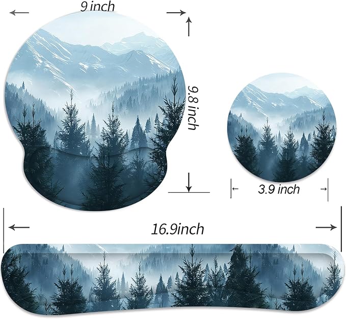 Ergonomic Mouse Pad with Wrist Rest and Keyboard Wrist Rest, Mousepad | Memory Foam Wrist Rest for Computer Keyboard, Pain Relief, Non-Slip Base, Mouse Pad Wrist Support for Gaming, Cloud Forest