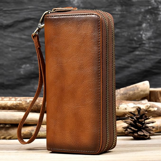 Genuine Leather Long Wallet for Men, Large Capacity Purse Clutch Bag Handbag Checkbook Cash Credit Cards Phone Holder | Large Capacity