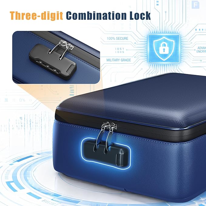 Fireproof Document Box, Hard Briefcase Fireproof Safe for Home Documents | Fire proof file box for documents, detachable accordion file organizer, waterproof digital document organiser briefcase