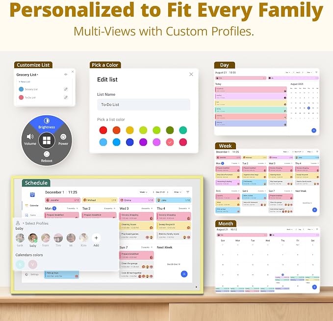 Dragon Touch 15.6 inch Digital Calendar & Chore Chart - Interactive Touchscreen Smart Family Planner,Digital Picture Frame for Mom, Women, Christmas & Weddings Yellow