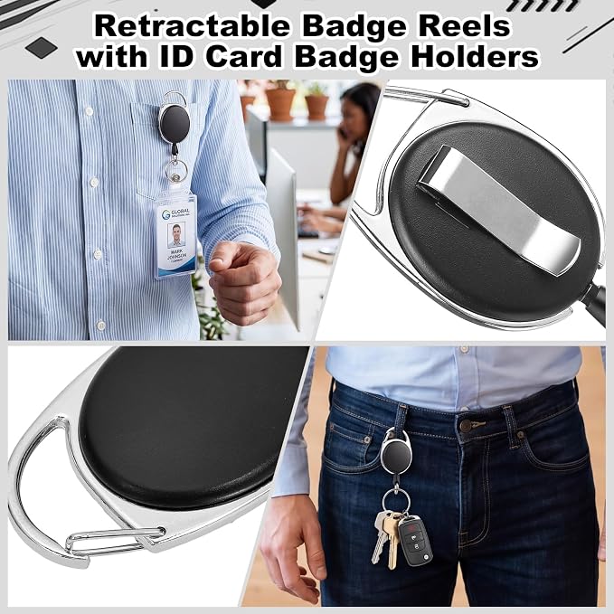 2 Pack Badge Holder Retractable Clip Heavy Duty Reels with Permanent Locking ID Badge Holder for Women Nurse Teacher Student