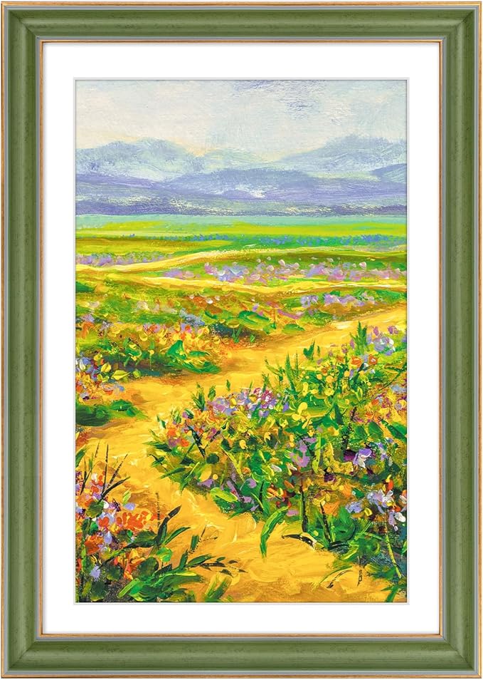 Golden State Art, 13x19 Photo Frame With Mat for Pictures 11x17 and Real Glass (Green With Gold Trim - White Color Mat, 1.25 Inch Frame Border)