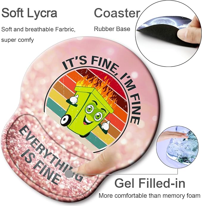 Ergonomic Mouse Pad with Wrist Support Rest,Large Mousepad Gel Wrist Rest, with Coaster Non-Slip & Pain Relief for Computer, Desk, Home&Office-Glitter Dumpster Fire
