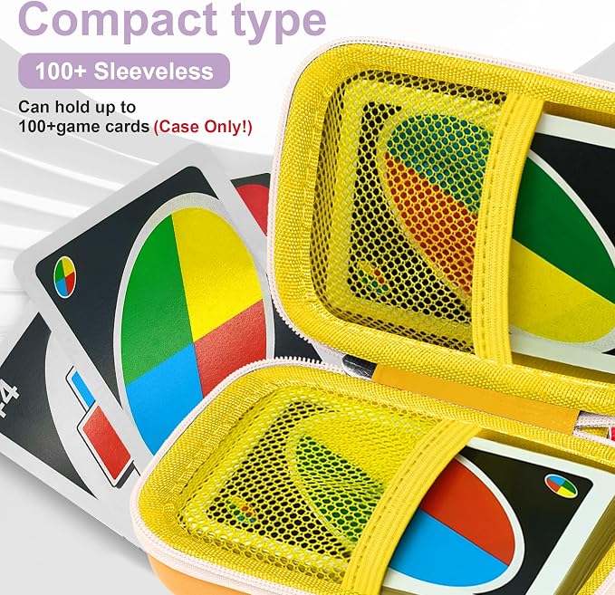 Leayjeen Cards Case Compatible with Skip BO/UNO/Pokemon/Phase 10 Card Game,Fits Up to 100 Cards,Carrying Storage Bag for Travel-Yellow(Case Only)