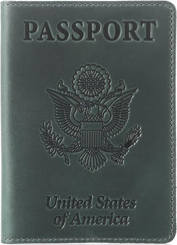 US Leather Passport Book Cover - Thin American Travel Passport Holder - Premium International USA Passport Protector Case for Women Men (Green Vintage)
