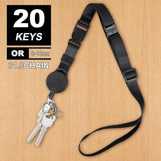 DELSWIN Heavy Duty Retractable Lanyard - 2 Pack Breakaway Lanyards for ID Badges Keys, Retractable Keychain with Upgraded Badge Reel, Lobster Clip, and Key Ring, 10 oz Retraction