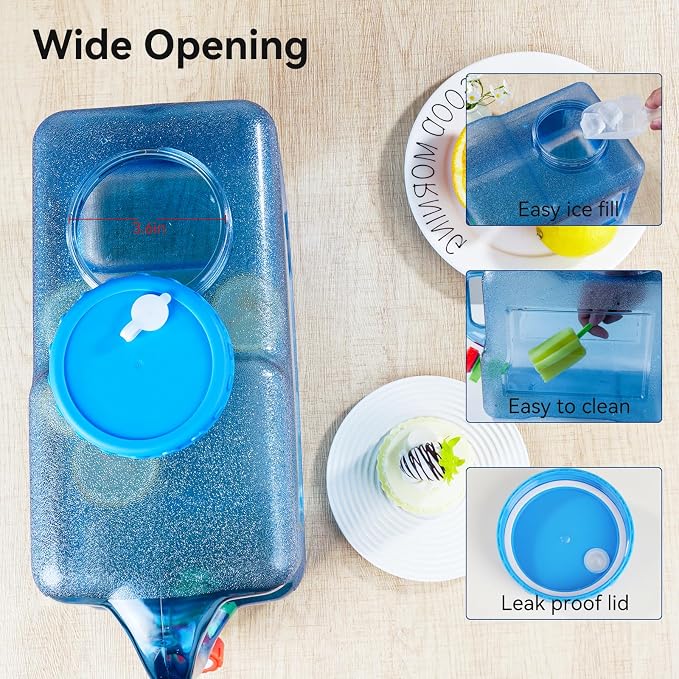 Drink Water Dispenser for Fridge - 3 Gallon Beverage Dispenser with Leak-Proof Spigot, Portable Food-grade Water Jug Container with Spout Handle for Kitchen Refrigerator Outdoor Camping Hiking, Blue