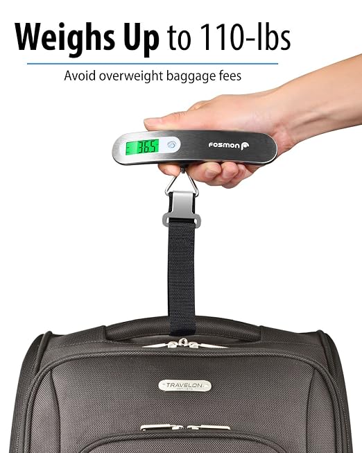 Fosmon Digital Luggage Scale, Backlight Baggage Scale, 2 Pack Silver | 110lbs Max Capacity, LCD Backlight Display, Tare Function, Stainless Steel Hanging Scale, Travel Baggage Essentials