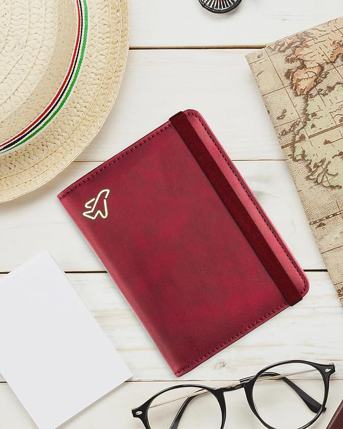 WALNEW Passport Holder for Travel, RFID Passport Wallet, Travel Essentials | PU Leather Passport Cover Case with Pen Holder, Travel Must Haves Accessories, Passport Book Holder for Women Men