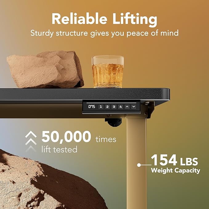 HUANUO 32" Small Electric Standing Desk Adjustable Height, 4 Memory Height Settings, Sit Stand Up Desk for Home Office & Computer Workstation, Black and Gold Frame