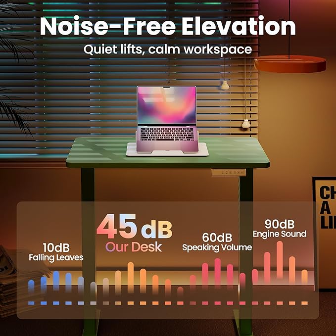 HUANUO 32" Small Electric Standing Desk Adjustable Height, 4 Memory Height Settings, Sit Stand Up Desk for Home Office & Computer Workstation, Sage Green