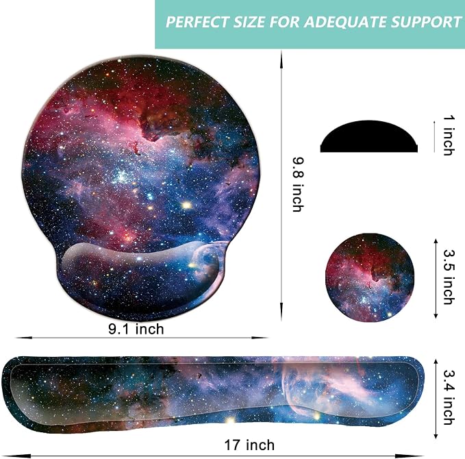 Keyboard Wrist Rest Pad Mouse Pad with Wrist Support Set of 3, Mousepad with Non-Slip Rubber Base, Ergonomic Memory Foam Mouse Wrist Cushion Support for Home Office Laptop Computer, Starry Sky