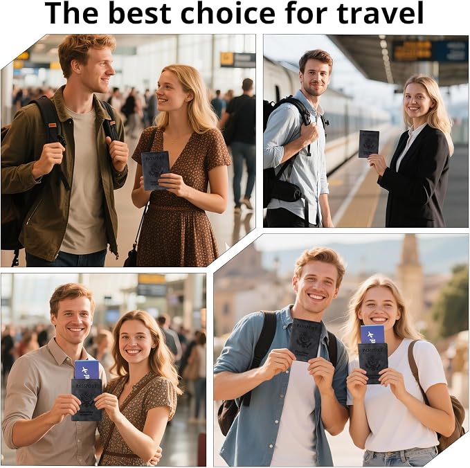 Passport Holder for Travel Essentials, RFID Blocking Passport Cover Wallet Card Case for Women and Men, PU Leather, Black