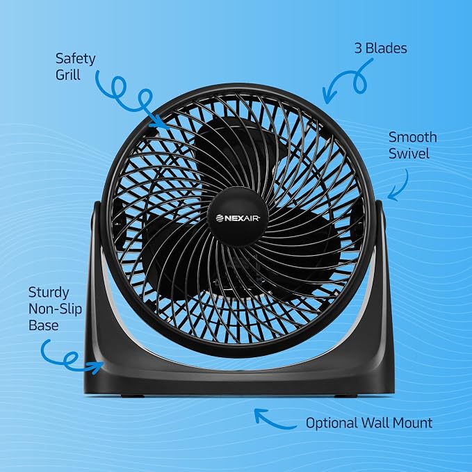 NEXAIR 7" Air Circulator Portable Turbo Fan, 3 Speed Adjustable Desk fan Powers Cool Air-Waves Up To 25ft, Quiet Operating Fan For Bedroom, Made Of Durable Material, Great For Office & Living Room