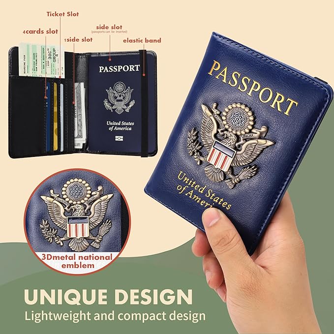 Passport Holder Cover Travel Wallet RFID Blocking Passport Wallets Family Organization Personalized Wallet Case for Men and Women Travel Must Haves(Rose gold)