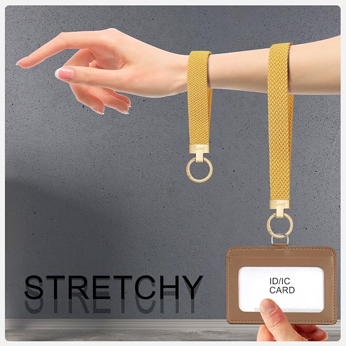 Fishent Stretchy Wristlet Keychain, Cute Key Chain, Woven Wrist Lanyard for Car Keys with 3 Keyrings and D-ring for Women Men
