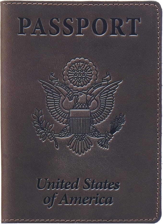 US Leather Passport Book Cover - Thin American Travel Passport Holder - Premium International USA Passport Protector Case for Women Men (Brown Vintage New)