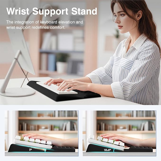 Ospelelf Keyboard Wrist Rest Stand Pad and Ergonomic Mouse Pad Set with Large Mousepad, Memory Foam Comfort, Premium Office Desk Accessories for Pain Relief, Black