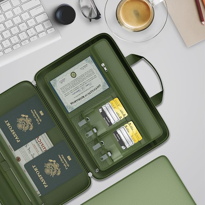 Tamfile Fireproof File Organizer with Lock,Hard Case Fireproof Document Box | 13 Colour Pockets Accordion File Folder, Office Home Important Document Organizer for Letter A4 Files Laptop Passports,Green
