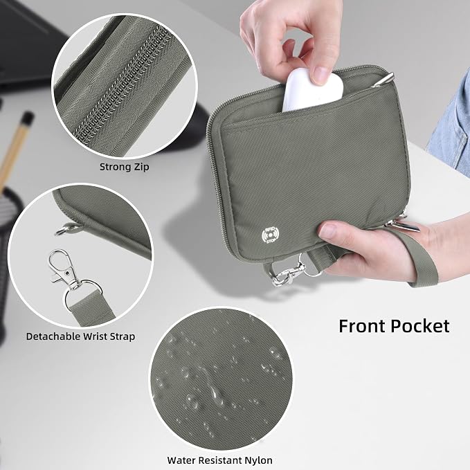 WALNEW Passport Holder Family for 4, RFID Blocking Travel Wallet Women Men | Holds up to 4 Passports, Removable Wrist Strap，Lightweight Zipper Document Organizer Pouch Bag for Travelling