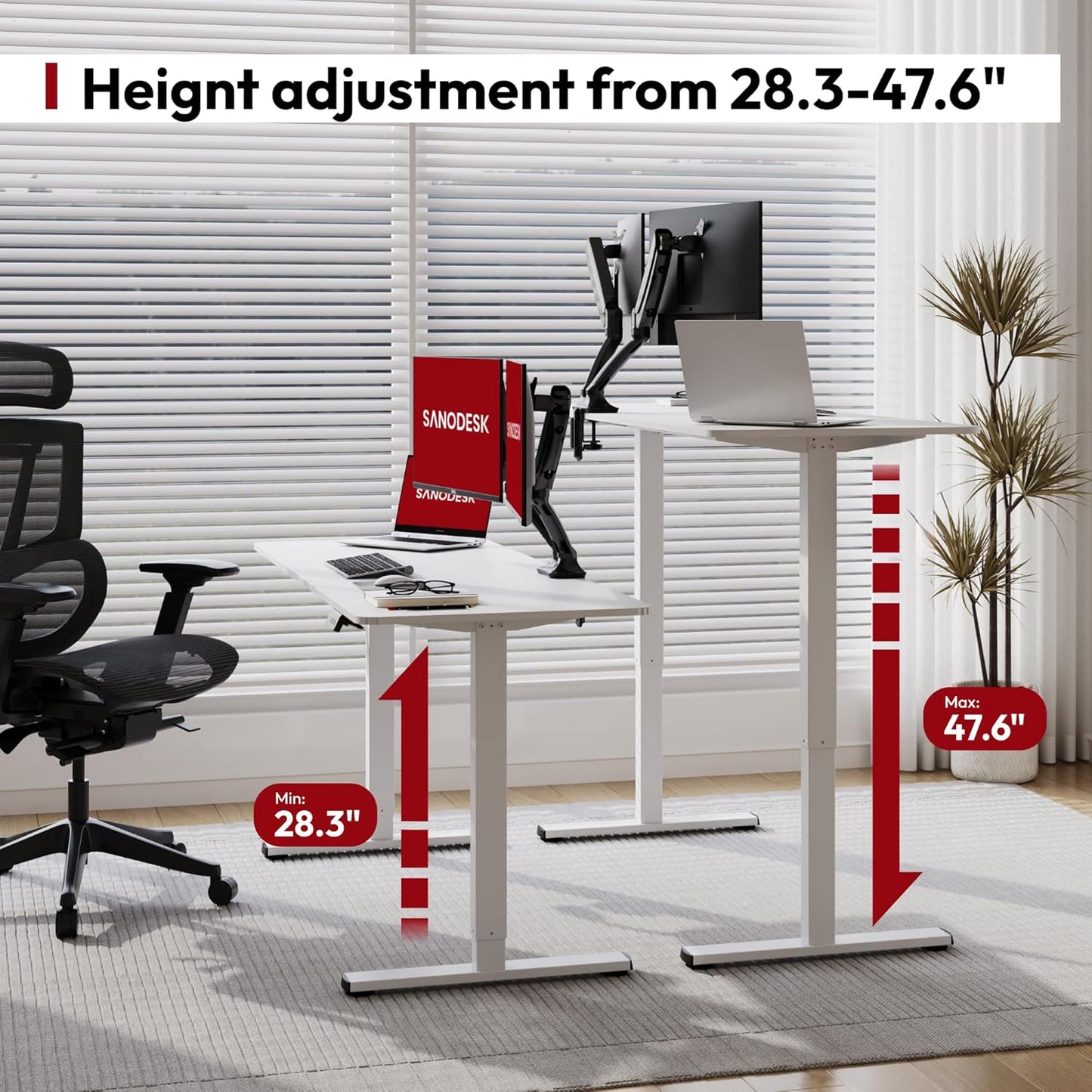 SANODESK Electric Standing Desk 79x32 Inch Height Adjustable Stand Up Desk Home Office Computer Workstation Sit Stand Home Office Desk with Splice Board (White Frame + White Top)
