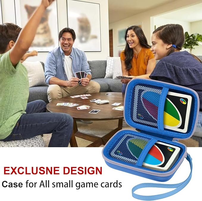 Leayjeen Cards Case Compatible with Skip BO/UNO/Pokemon/Phase 10 Card Game,Fits Up to 108 Cards,Carrying Storage Bag for Travel-Blue(Case Only)