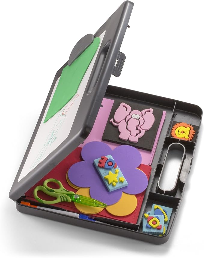 Officemate Clipboard Box with Dry Erase Board, 12 x 13-Inches, Storage Compartments and Carry Handle, Letter and A4 Document Organizer with Front Clip, Charcoal