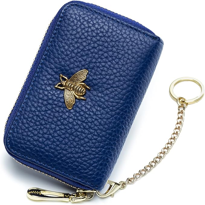 imeetu RFID Credit Card Holder, Small Card Wallet Women, Leather Card Case | Genuine Leather Women's Card & id Cases, Change Coin Purse with Zipper Keychain id Window, 20 Colors & 3 Styles, Daily, Gifts