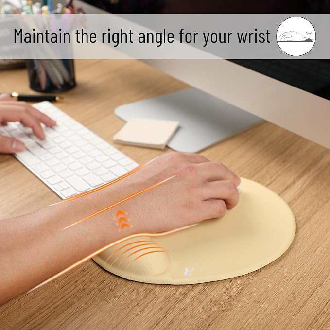 Mr. Pen- Ergonomic Mouse Pad with Wrist Rest | Yellow Breathable Fabric with Memory Foam Cushion, Non-Slip Rubber Base, Gel Mouse Pad with Wrist Support