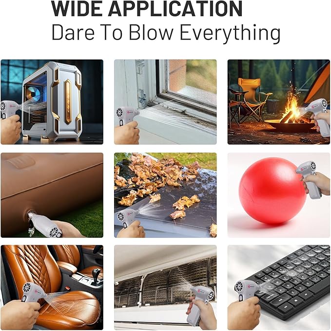Compressed Air Duster, Ergonomic Design 250,000 RPM Compressed Canned Air Alternative, 3-Gear Powerful Blower for Computer Keyboard, PC Cleaning,Appliance,Car,Home and Outdoor