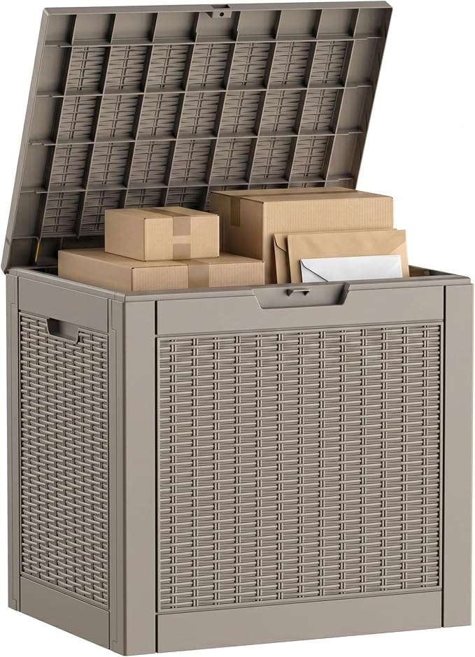 36 Gallon Package Delivery Boxes for Outside, Resin Outdoor Storage Box with Rattan Pattern, Storage Cabinet for Parcel Shipping & Storage
