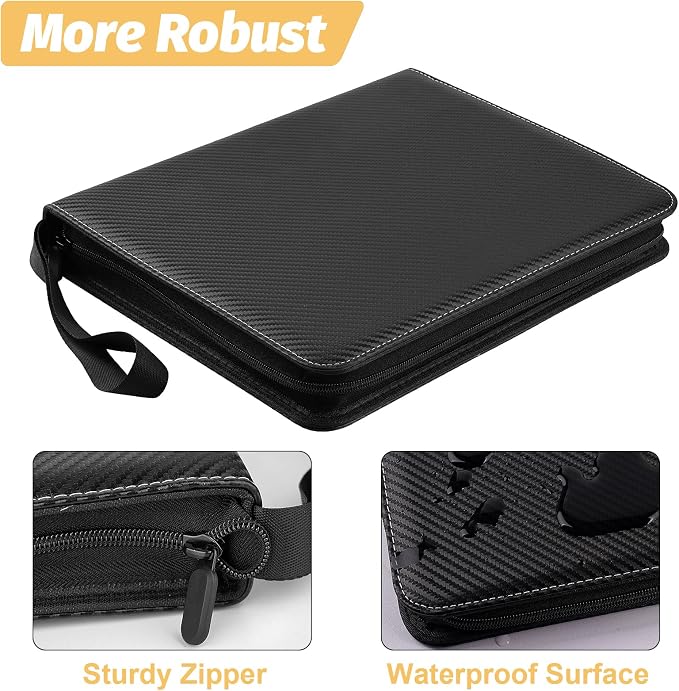 GERMUN 3 Ring 9 Pocket Zipper Trading Card Binder, 720 Double Sided Standard PU Album Folder for TCG & Sports Collectibles, Not Fit Top Loaders (Black)
