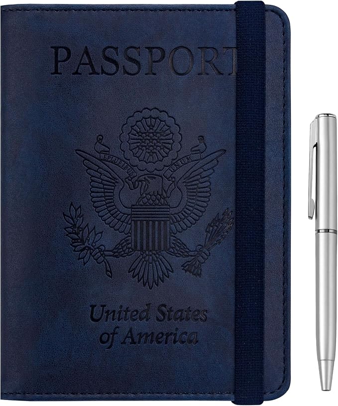 WALNEW Passport Holder for Travel, RFID Passport Wallet, Travel Essentials | PU Leather Passport Cover Case with Pen Holder, Travel Must Haves Accessories, Passport Book Holder for Women Men