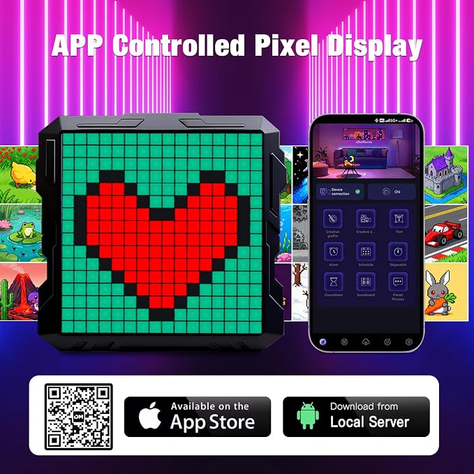 Pixel Display Frame, 32x32 Pixel Art Digital Picture Frame, Programmable LED Display with APP Control, Clock Alarm & Message Board, Bluetooth Smart Pixel Screen for Desktop, Home Office, Game Room