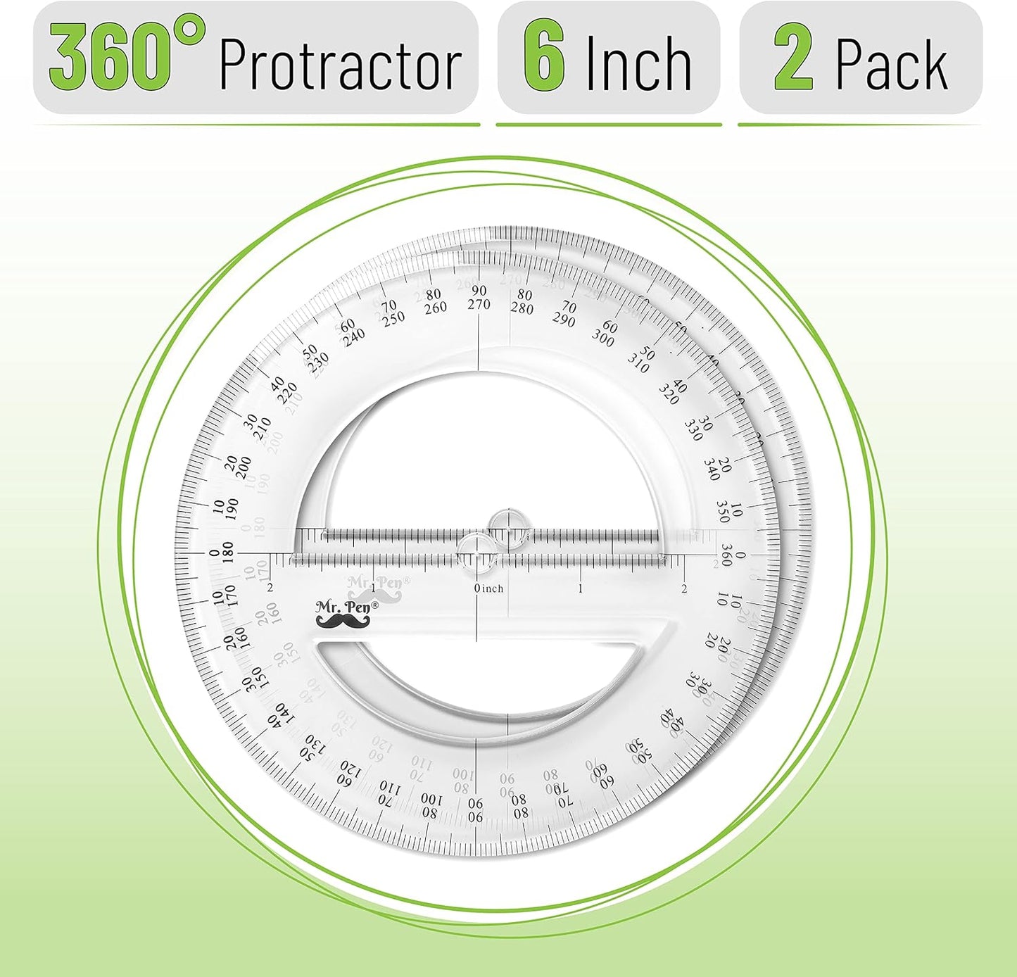 Mr. Pen- Protractor, Pack of 2, Protactor 360 Degree, Protractor Set, Protractor Ruler, Drafting Tools, Circle Protractor, Protractors Classroom Set, Large Protractor, Math Geometry Set