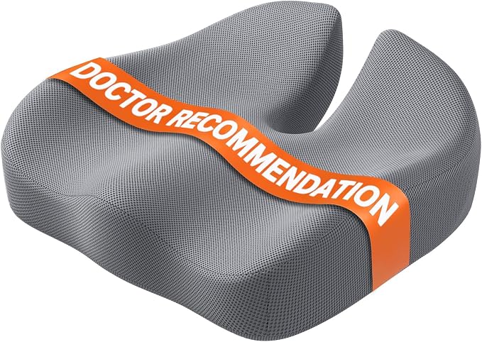 CJACSOC Seat Cushion, Extra Large Memory Foam Cushion for Office Chair Cushions, Ergonomic Cushions Pad Pillow for Pressure Relief Sciatica & Pain Relief for Long Sitting, Grey