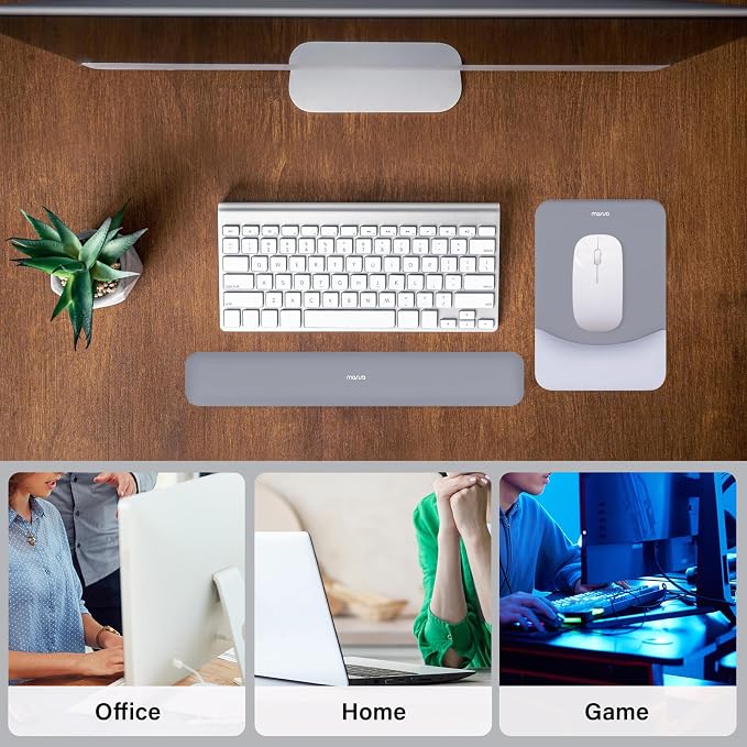 MOSISO Wrist Rest Support Mouse Pad & Keyboard Set, Gray | Rectangular Ergonomic Mousepad, Non-Slip Base, Home/Office Pain Relief & Easy Typing, Neoprene Cloth & Raised Silicone Lining