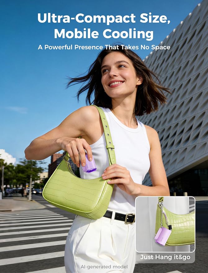 Aecooly Powerful USB C Phone Fan with Flexible Rod, 17000 RPM High Speed | Compatible with iPhone, iPad, Tablet, 4 Speed Mini Portable Phone Fan Attachment for Summer, Travel, Gifts for Women-Purple