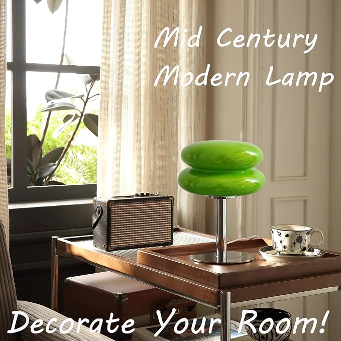 Glivpny Mushroom Table Lamp, Mid Century Modern Decor Lamp (Green) | Cool Desk Lamps for Bedroom,Vintage Dimmable Bedside Small Cute Lamps, House Warming Gifts New Home Decor