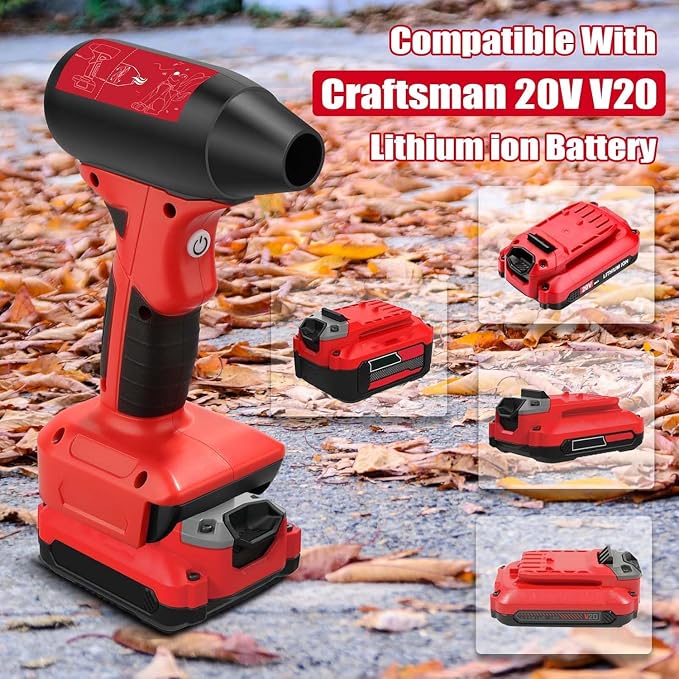 Mini Jet Dry Blower, 130000 RPM 4-Speed Adjustable Air Duster, Cordless Turbo Fan Compatible for Craftsman 20V V20 Battery, Portable Handheld Blower for Car, Computer, Keyboard & Garden Cleaning