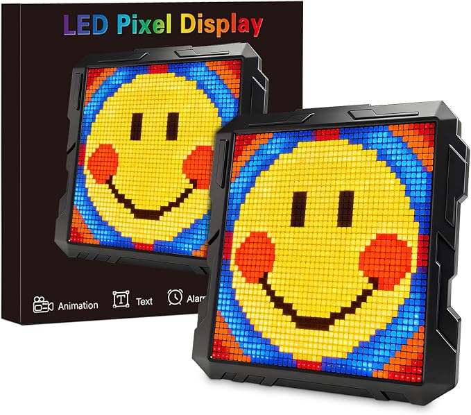 Pixel Display Frame, 32x32 Pixel Art Digital Picture Frame, Programmable LED Display with APP Control, Clock Alarm & Message Board, Bluetooth Smart Pixel Screen for Desktop, Home Office, Game Room