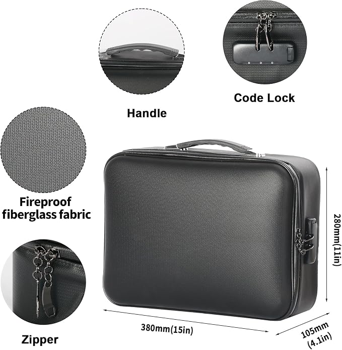Fireproof Safe Document File Organizer Box, 5200°F Portable File Organizer with Lock,Hard Case Highly Flame-Resistant Fire Proof Waterproof File Bag with Lock, Fire Safe Home Valuables Storage