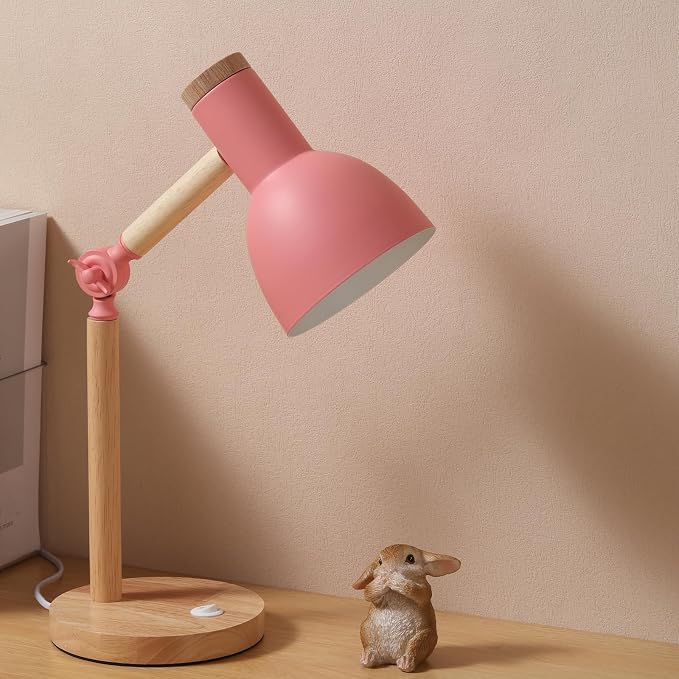 Adjustable Wooden Arm Desk Lamp, Metal Shade Table Lamp | Dorm Lamp,Bedside Lamp,Reading Lamp,Lamp for Home Office